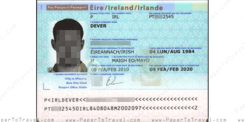 « Biodata » Republic of Ireland : Biometric ICAO ePassport (2010 — 2020)