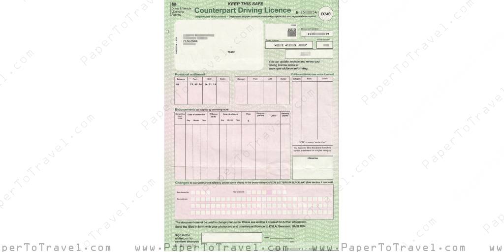 « DVLA Letter (Front) » United Kingdom : EU Driving License (2014 — 2015)