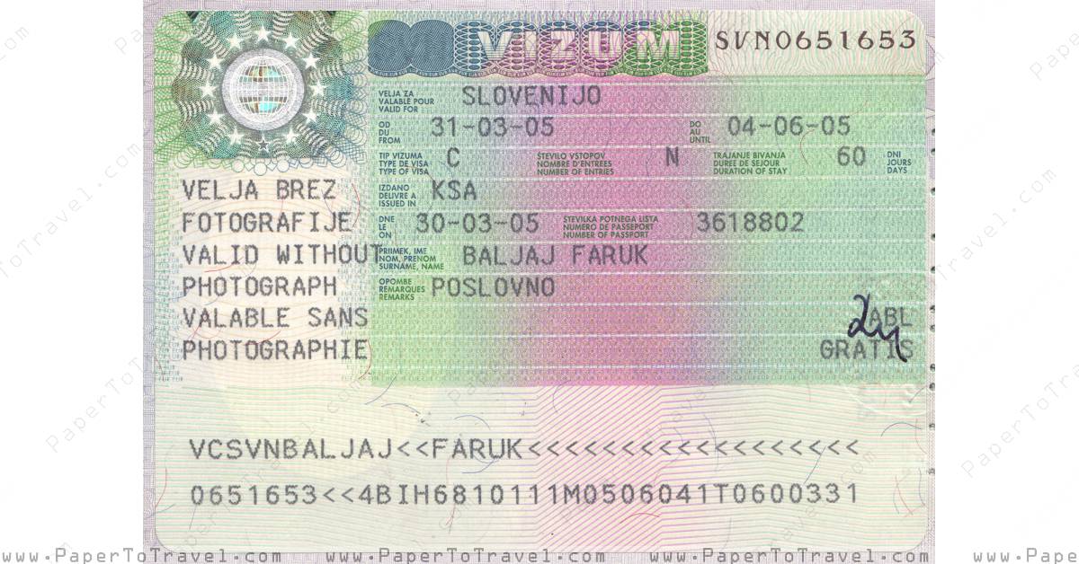 « Schengen Visa For Slovenia (Without Photo) 2005 » Bosnia And ...