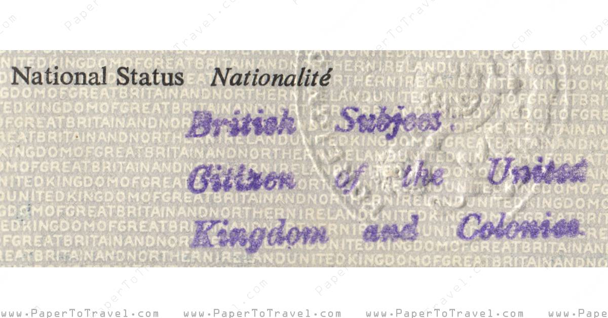 Nationality British Passport United Kingdom Of Great Britain And Northern Ireland 1960 8681