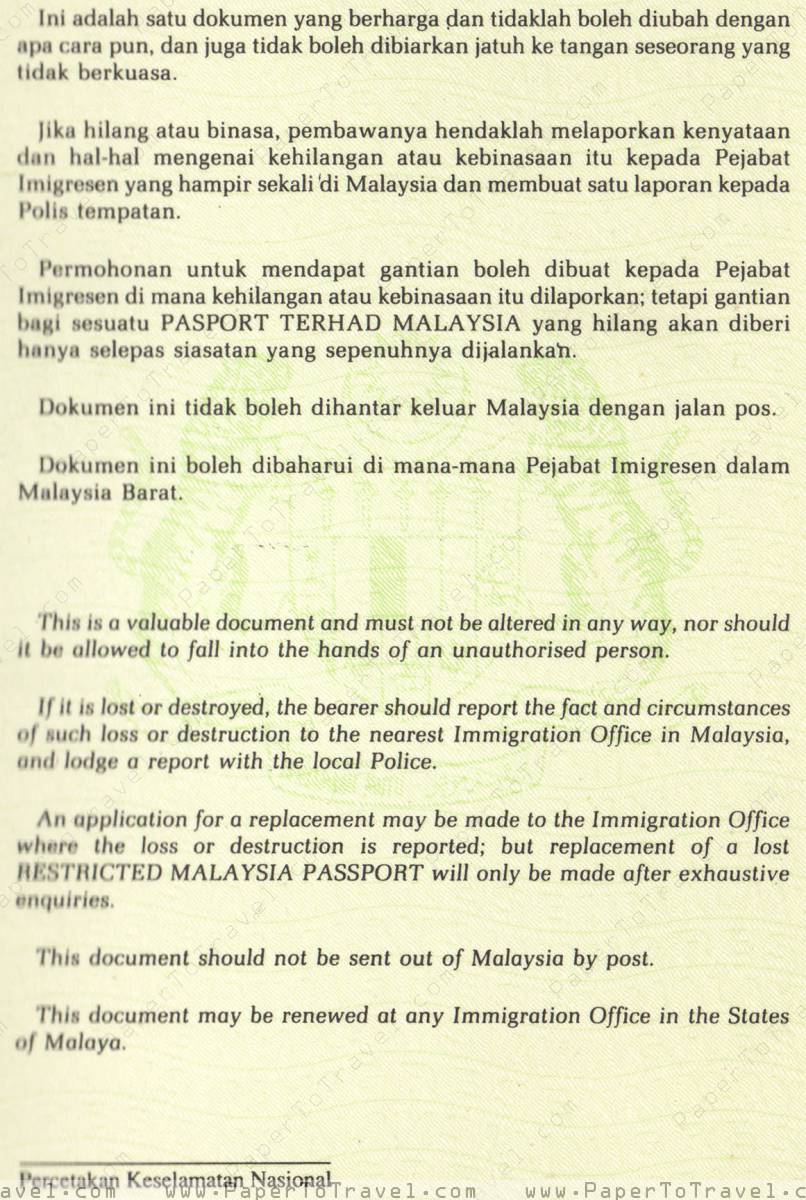 Rules Regulations Malaysia Restricted Passport To Singapore 1993 1998