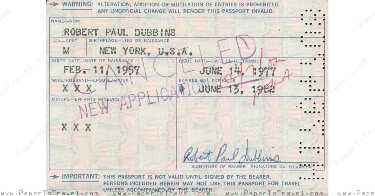 « Data Page » United States of America : International Passport (1977 ...