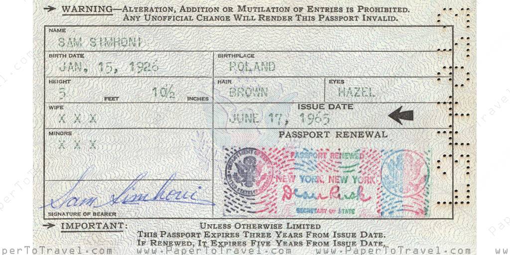 « Biodata » United States of America : International Passport (1965 ...