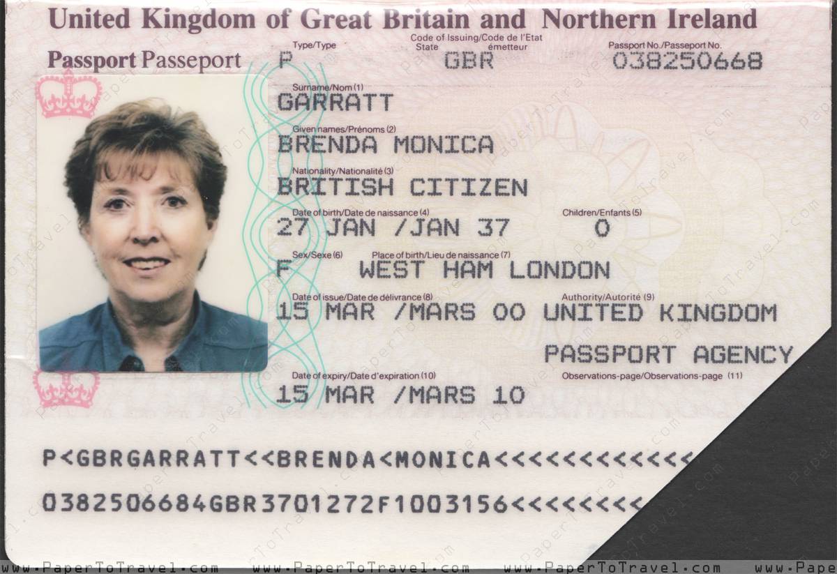 British Passport United Kingdom Of Great Britain Northern Ireland 