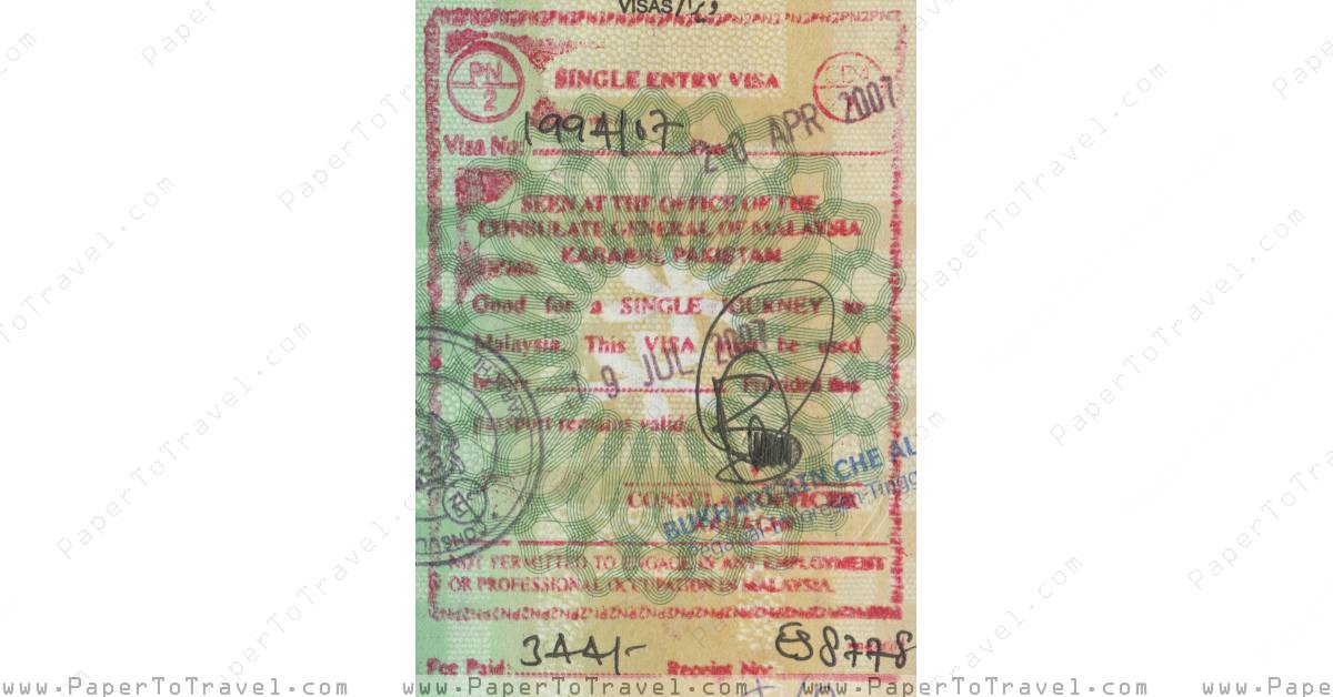 Malaysia Single Entry Visa Malaysia Single Entry Visa In Pakistanis Passport 2007 8666