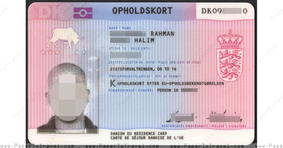 « Obverse » Kingdom of Denmark : Danish EU Residence Card (2016 — 2021)