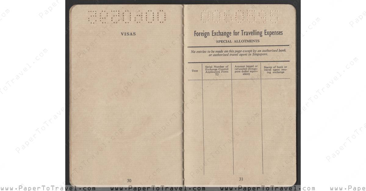 Page 30 And Page 31 Republic Of Singapore Passport 1972 — 1977 9407