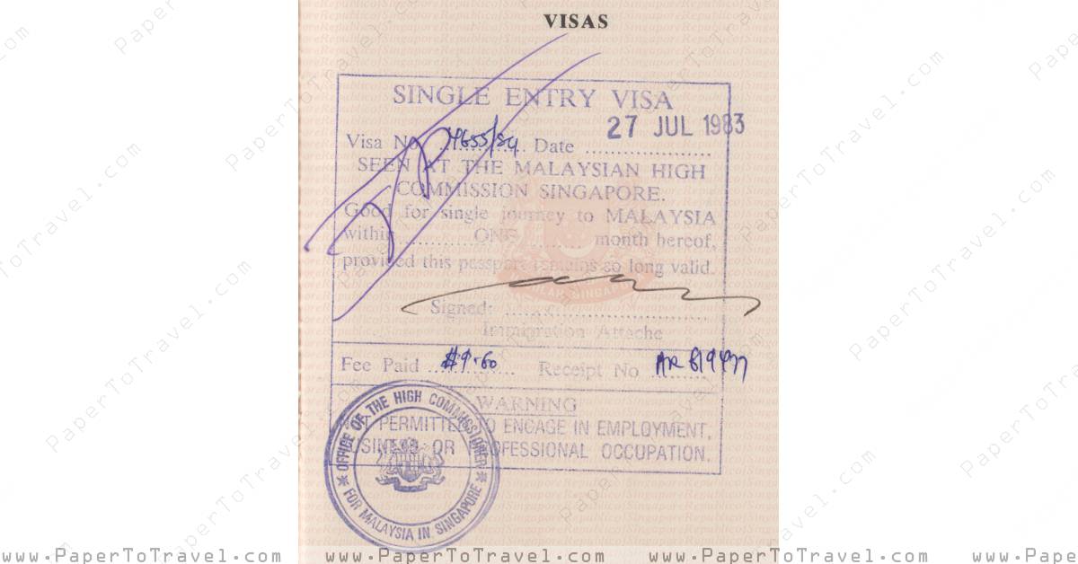 « Singapore Single Entry Permit » Singapore : Restricted ...