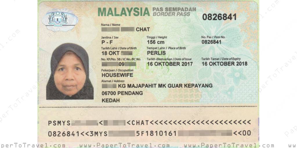 « Datapage » Malaysia : Border Pass for Thailand (2017)