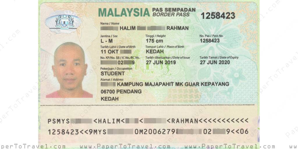 « Datapage » Malaysia : Border Pass for Thailand (2019)