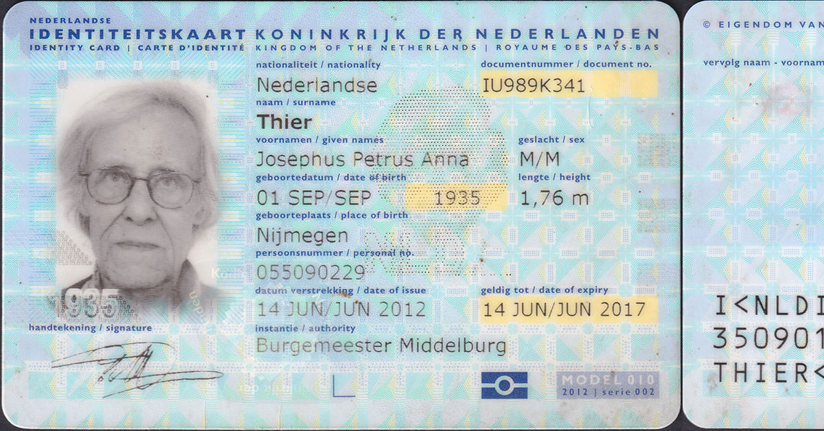 Netherlands Dutch Identity Card 2012 — 2017