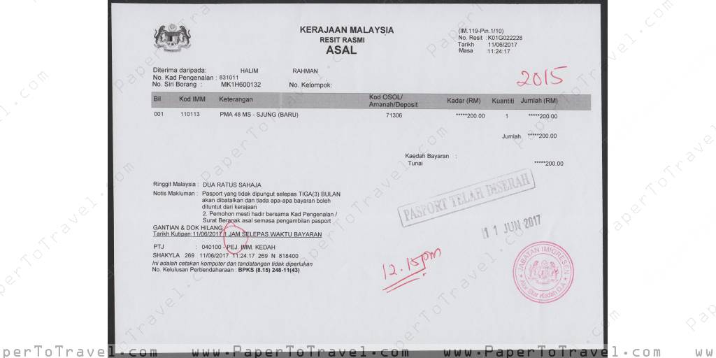 « Payment Slip » Malaysia : International Passport — Model J (2017 ...