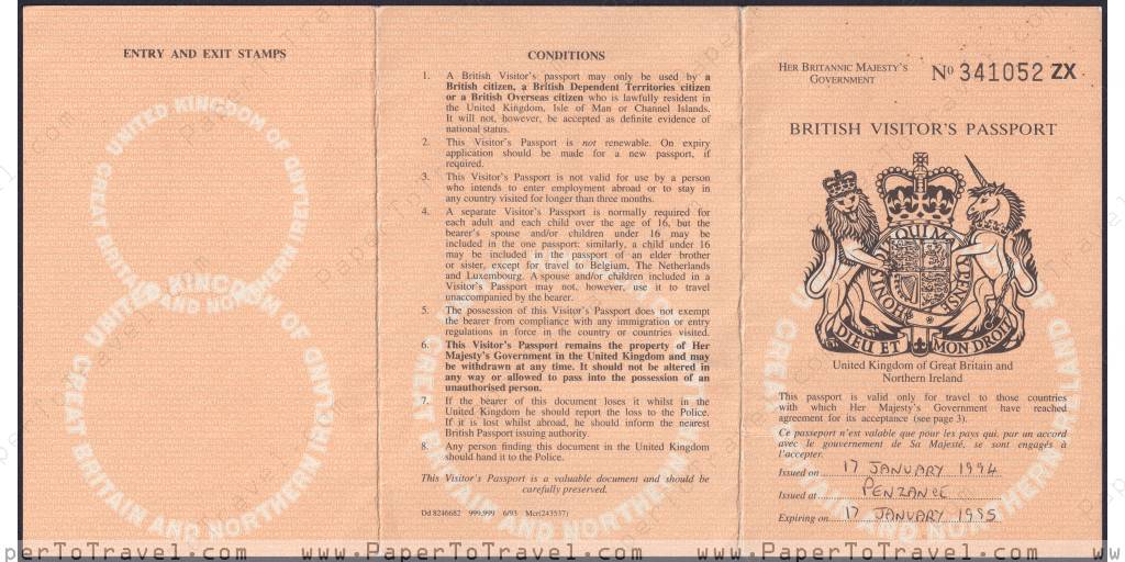 Exterior United Kingdom British Visitor S Passport 1994 — 1995