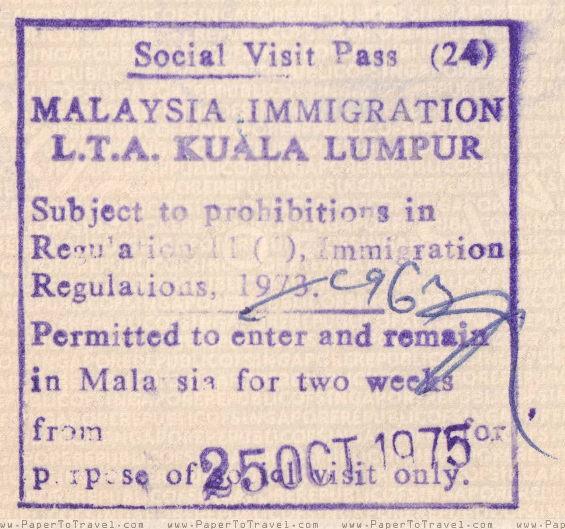 Malaysia Immigration Social Visit Pass 1974 Singapore Passport 1971 1976