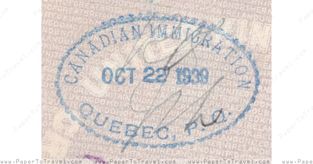 Immigration Canada 1939 United Kingdom Of Great Britain   0510 Immigration Canada (1939) 